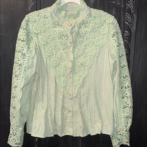 Victorian Mock Neck Lace Mint Green Blouse